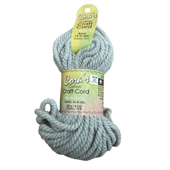 Cora's Cotton Craft Cord NEW Macramé Bulky 4mm .16" Diameter 75 Feet Charcoal - Picture 1 of 4